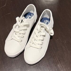 Keds White Low-Top Leather Sneakers with Navy Insole